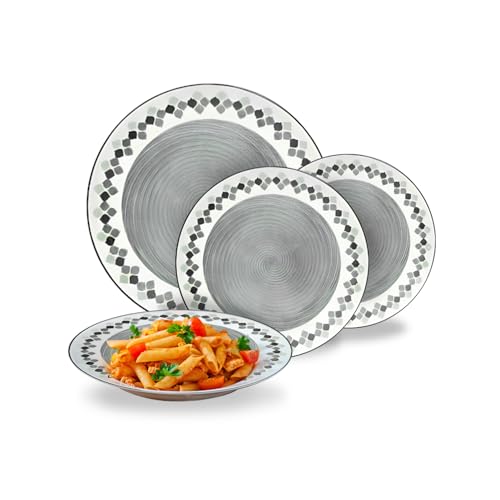 Avilia Teller-Set, modern, 18-teilig, aus Porzellan mit grauem Kalos-Dekor, elegantes Service für 6 Personen von Avilia