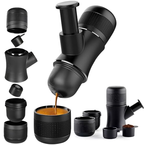 Avilia Tragbare Kaffeemaschine 80 ml in Schwarz – Manueller Espresso mit integrierter Pumpe – Filter aus Edelstahl und kompaktes Design – ideal für Camping und Reisen ohne Strom von Avilia