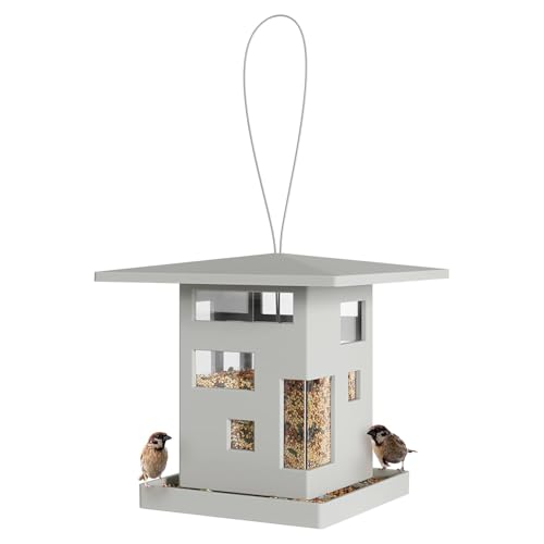 Avilia Vogelfutterstation für den Außenbereich in Form eines Häuschens aus Kunststoff, 23 cm, ideal zum Füttern von Wildvögeln im Garten oder auf der Terrasse – Fassungsvermögen 2 l – hängbar und von Avilia