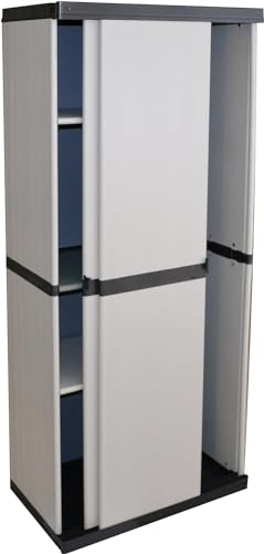 Besenschrank Mit Schiebetüren | Werkzeugschrank Für Den Außenbereich | Wasserdichter Kleiderschrank Mit 3 Böden | Besenhalter Aus Kunststoff 40 x 68 x 168 cm, Grau von Avilia
