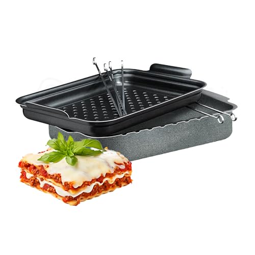 Bräter mit Spießen | Lochbräter für Pizza | Bräter aus Aluminium | Antihaft-Bräter | Lasagnebräter | Rouladenbräter | verstärkter Steinbräter 32 x 24 cm von Avilia