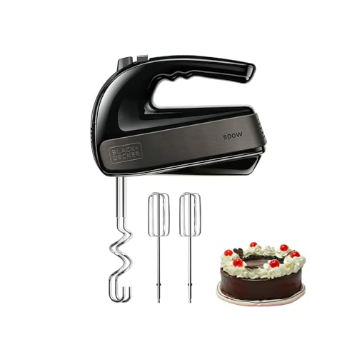 Elektrischer Handmixer, ideal für Teig und Gebäck, mit Doppelbesen aus Edelstahl, 5 Geschwindigkeiten, aus Kunststoff und Stahl, 240 V, 21 x 10 x 30 cm, 500 W, Schwarz und Grau von Avilia