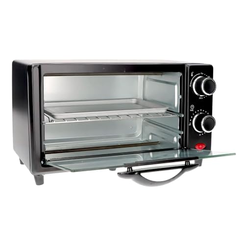 Elektrischer Ofen zum Kochen und Heizen von Lebensmitteln – Elektroofen mit verstellbarem Thermostat, 23 x 41 x 24 cm, 9 l, 650 W, Schwarz von Avilia