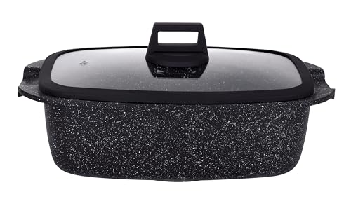 Induktionskochotte mit Deckel und Griff aus Silikon – antihaftbeschichtete Pfanne – Dura-Tech-Beschichtung – 32 x 20 cm, Schwarz von Avilia