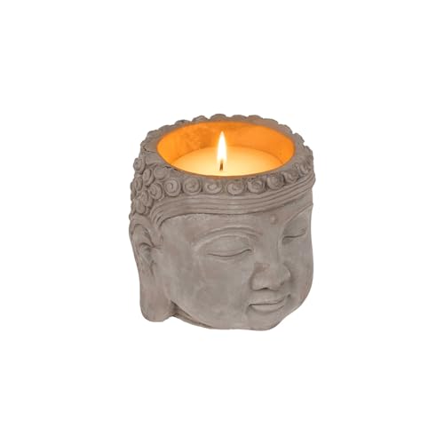 Kerze mit Behälter Buddha-Gesicht für Atmosphäre – Kerze mit Buddha-Dekoration für Wohnzimmer und Büro, aus Beton, 14 x 14 x 13 cm, Grau von Avilia