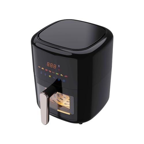 Luftfritteuse 6 l, schwarz, 1350 W, ideal zum Frittieren ohne Öl, einstellbare Temperatur und integrierter Timer mit automatischer Abschaltung, antihaftbeschichteter Korb für eine schnelle Reinigung von Avilia