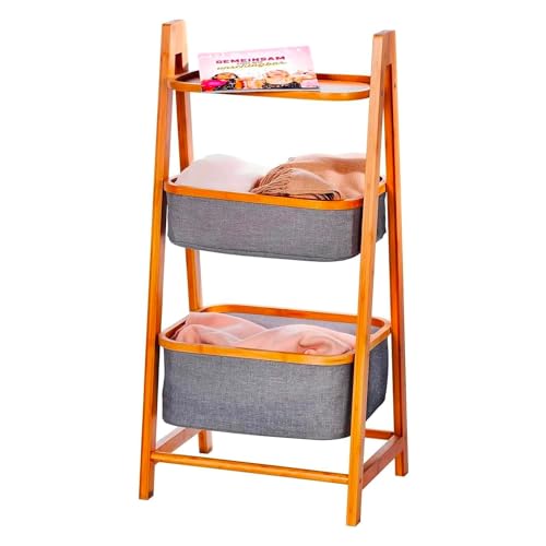 Organizer mit Aufbewahrungskörben – Regal mit Aufbewahrungskörben und Zeitungsständer für Wohnzimmer und Schlafzimmer, aus Bambus und Polyester, 44 x 35 x 99 cm, Grau Organizer mit Aufbewahrungskörben – Regal mit Aufbewahrungskörben und Zeitungsständer für Wohnzimmer und Schlafzimmer, aus Bambus und Polyester, 44 x 35 x 99 cm, Grau von Avilia
