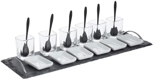 Partyzubehör – Set aus Aperitifschalen mit Tablett – Set für Aperitif zu Hause – 19-teiliges Aperitif-Set – Bar-Set – Schiefer von Avilia