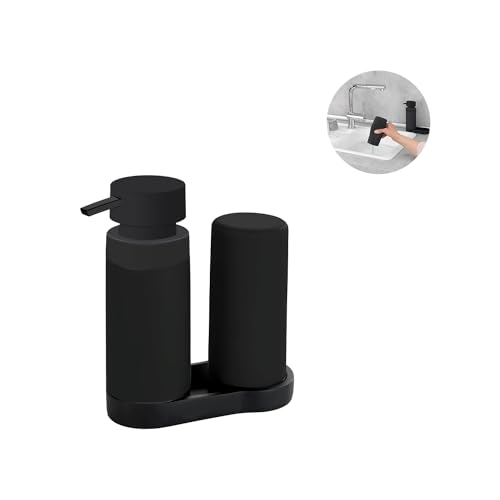 Seifenspender und Schaumbad für Badezimmer - Seifenspender für Geschirr, aus Silikon, auslaufsicher, 15 x 18 x 7 cm, Schwarz von Avilia