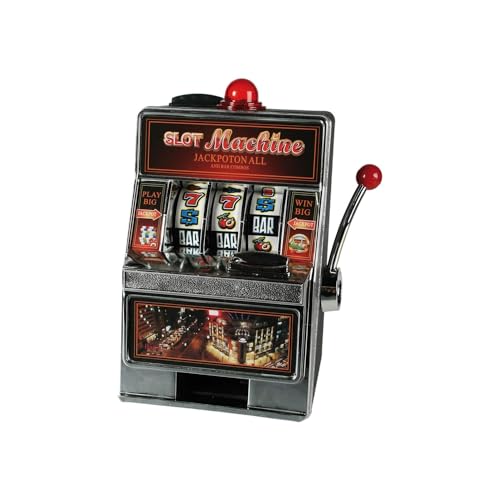 Spardose in Form eines Spielautomaten mit Musik und Lichtern – Spardose mit Machine-Design, batteriebetrieben, Kunststoff, 33 x 29,5 x 42 cm, Schwarz, Rot und Silber von Avilia