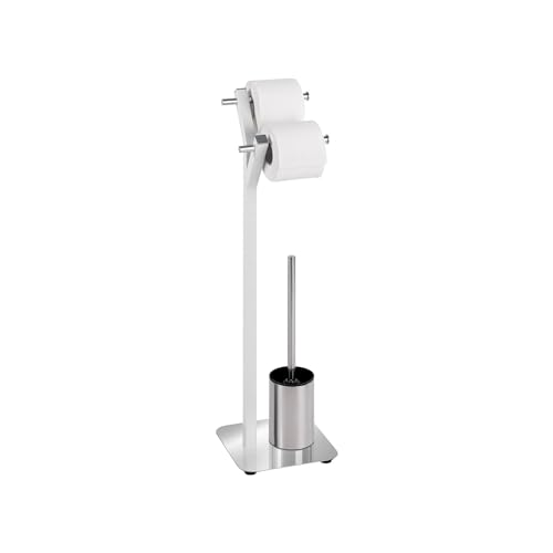 Stehender Toilettenpapierhalter und WC-Bürstenhalter – Ständer für 2 Rollen und WC-Bürste, aus Metall, 20 x 20 x 73,5 cm, Grau von Avilia
