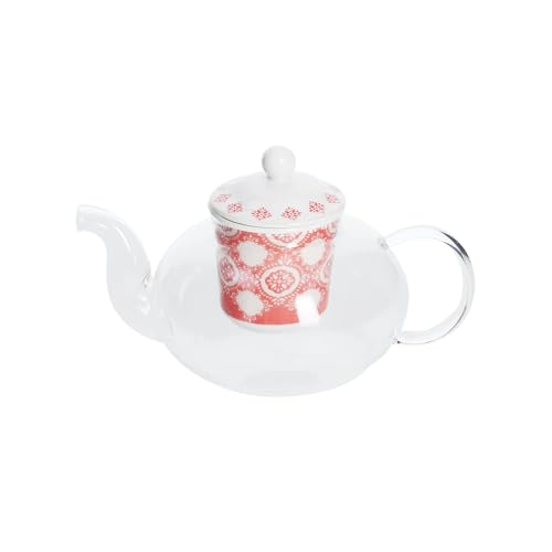 Teekanne mit Teesieb mit Drahtgeflecht für Tee und heißen Tee - Teekanne mit Teesieb ideal für den Winter, aus Keramik, 7 l, Weiß und Rot von Avilia