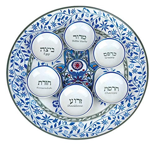 Aviv Judaica Artistic Floral Hamsa Passover Seder Plate 34,3 cm Keramik Sader Dish mit 6 Mini-Tellern für symbolische Seder Foods atemberaubendes rundes Pessah-Tablett Chamsa Pesach Dekor Teller Aviv Judaica Artistic Floral Hamsa Passover Seder Plate 34,3 cm Keramik Sader Dish mit 6 Mini-Tellern für symbolische Seder Foods atemberaubendes rundes Pessah-Tablett Chamsa Pesach Dekor Teller von Aviv Judaica