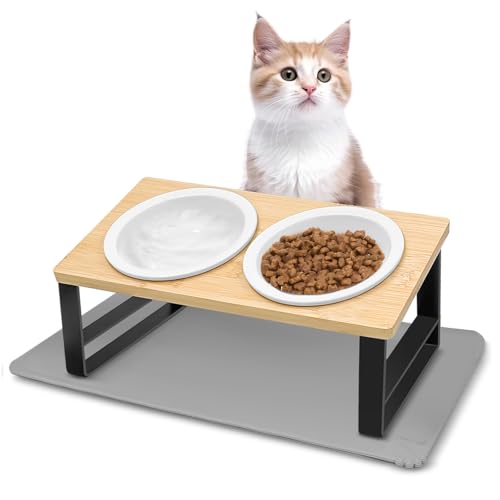 Avmvnvc Katzennapf Erhöht, Futternapf Katze aus Keramik, 15° Gekippte Futterstation Katzen Hundenapf mit Metallhalter und Napfunterlage Silikon, 350ML Fressnapf und Wassernapf für Katzen und Hunde Avmvnvc Katzennapf Erhöht, Futternapf Katze aus Keramik, 15° Gekippte Futterstation Katzen Hundenapf mit Metallhalter und Napfunterlage Silikon, 350ML Fressnapf und Wassernapf für Katzen und Hunde von Avmvnvc
