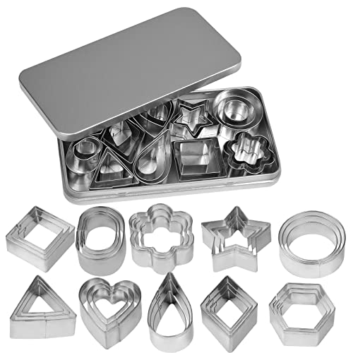 AvoDovA 30PCS Nesting Edelstahl Geometrische Form Ausstechformen, Ausstechformen Set Verschiedene Formen, Mini Geometrische Cookie Ausstecher für Fondant Gebäck Backformen Dekoration von AvoDovA