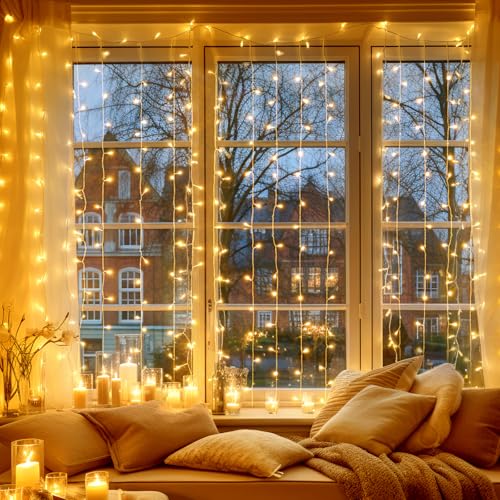 Avoalre 6M x 3M LED Lichtervorhang 600 LEDs Lichterkette Vorhang (max. 5 Sätze) Erweiterbar 8 Modi Lichterkettenvorhang für Weihnachten Neujahr Feiertag Party Fenster, Deko Wand hochzeit - Warmweiß von Avoalre