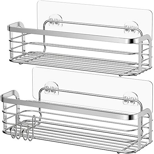 Avoalre Duschkorb aus Edelstahl Duschablage ohne Bohren Duschkorb mit starke Aufkleber, 2 Pack leicht Dusche Ablage mit 1 bewegliche Saughaken von Avoalre