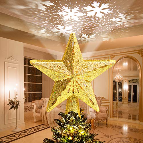 Christmas Tree Topper, Avoalre Stern Weihnachtsbaumspitze mit Projektor, Weihnachtsdeko innen für Weihnachtsbaum und Innenausstattung (Gold) von Avoalre
