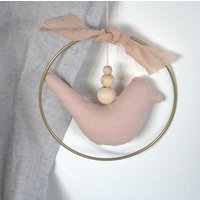Mini Leinen Vogel Mobile Rosé Gold Babyzimmer Babymobile Deko von Avocadopink