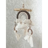 Regenbogen Mobile Babymobile Deko Beige Braun Erdtöne Wolken Boho Unisex Baby Babyshower Geschenk von Avocadopink