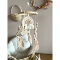 Regenbogen Mobile Babymobile Deko Rosa Rosé Wolken Boho Mädchen Baby Geschenk Geburt Taufe von Avocadopink