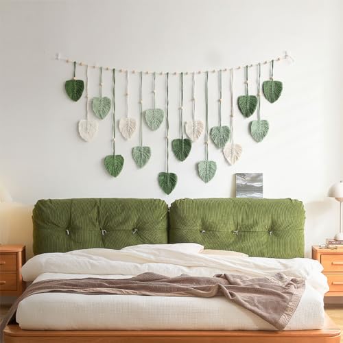 Avoik Makramee Wandbehang Groß Wandteppich Handgemacht Wohnungs Dekorationen Mit Holzklammern Boho Makramee Wandteppich Gewebte Wandbehang Blatt Feder Wanddeko, Grüner von Avoik