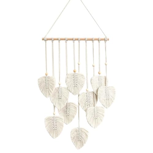Avoik Makramee Wandbehang Handgemacht Wandteppich Boho Deko Wohnungs Chic Kunst Gewebte Feder Wanddeko Blatt Wandteppich Tapisserie für Wohnzimmer Schlafzimmer Hochzeit Dekor Geschenke, Beige von Avoik
