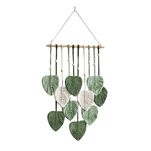 Avoik Makramee Wandbehang Handgemacht Wandteppich Boho Wohnungs Dekorationen Chic Kunst Gewebte Feder Wanddeko Blatt Wandteppich für Wohnzimmer Schlafzimmer Hochzeit Dekor Geschenke, Grün von Avoik