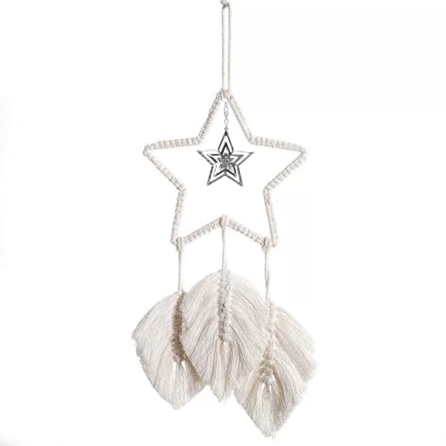 Avoik Makramee Wandteppiche Wandbehang Stern Boho Deko Handgemacht Makramee Wandteppich Beige Blätter Pentagramm Tapisserie Wandteppich für Schlafzimmer Wohnzimmer Kinderzimmer Hochzeit Wanddeko von Avoik