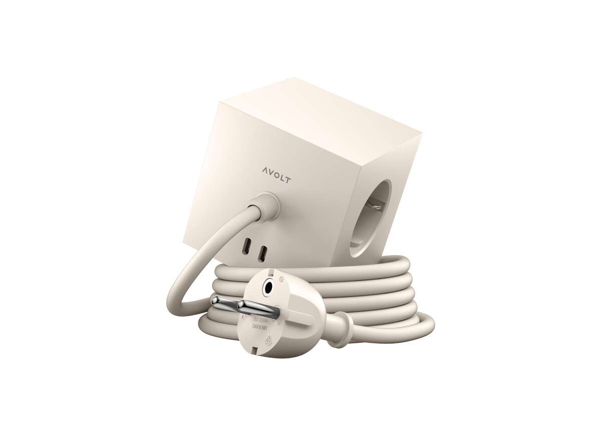 Avolt Stikdåser - Square 1 w/30W Dual USB-C & Magnet 1,8m Beige Avolt von Avolt