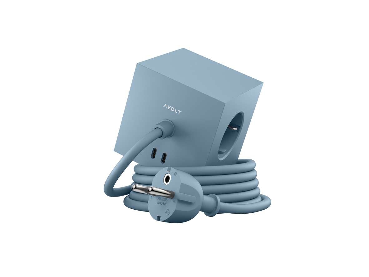 Avolt Stikdåser - Square 1 w/30W Dual USB-C & Magnet 1,8m Shark Blue Avolt von Avolt