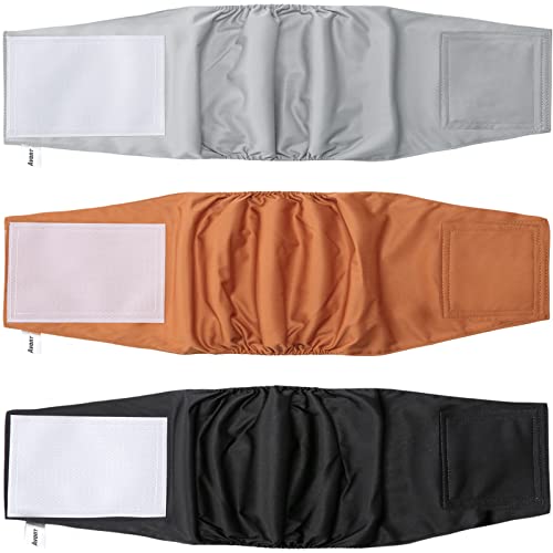 Avont 3 Stück Wiederverwendbare Hundewindeln für Rüden, Bauchband für Inkontinenz, Waschbar und Umweltfreundlich - Schwarz/Braun/Grau von Avont