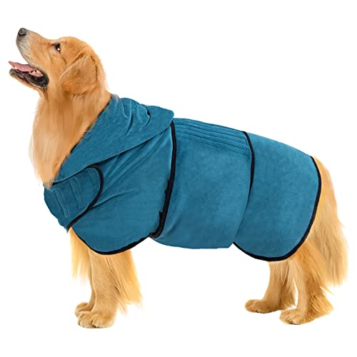 Avont Hundebademantel Handtuch Hundedusche Saugfähiges Badetuch aus Microfaser Schnelltrocknend Wintermantel Wärmer für Haustiere Strand Verstellbar Bathrobe Verschiedene Größen- Blau 2XL von Avont