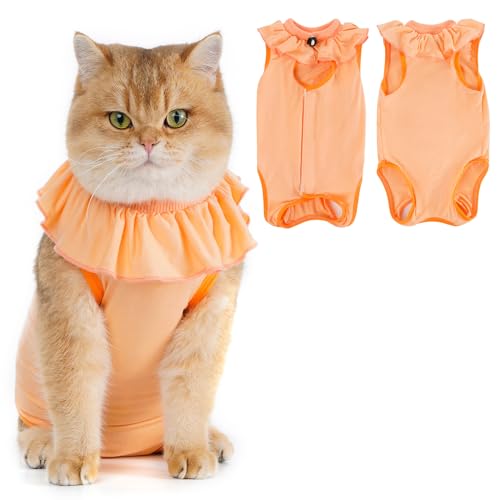 Avont Katzenbody nach OP Erholungsanzug Kleidung Modal Recovery Kastration Spay Entwöhnung Leckschutz Suit für Katze, Bauchwunden oder Hautkrankheiten-L-Apricot von Avont