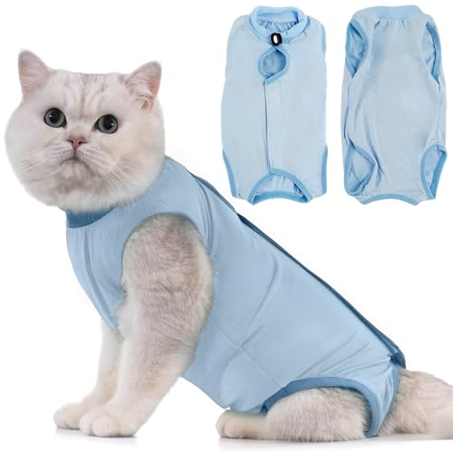 Avont Katzenbody nach OP Erholungsanzug Kleidung Modal Recovery Kastration Spay Entwöhnung Leckschutz Suit für Katze, Bauchwunden oder Hautkrankheiten-L-Blau von Avont