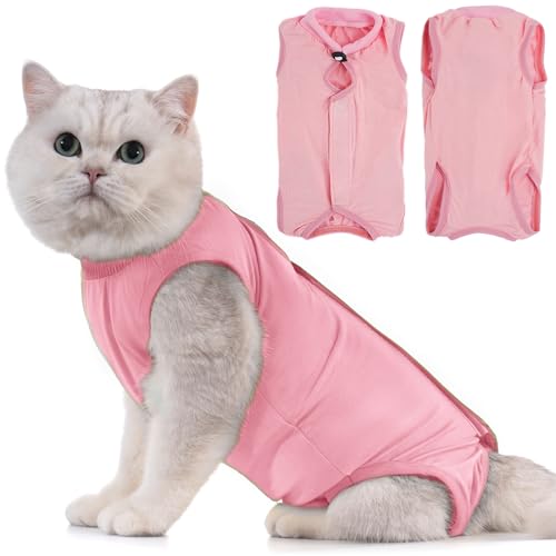Avont Katzenbody nach OP Erholungsanzug Kleidung Modal Recovery Kastration Spay Entwöhnung Leckschutz Suit für Katze, Bauchwunden oder Hautkrankheiten-S-Rose von Avont