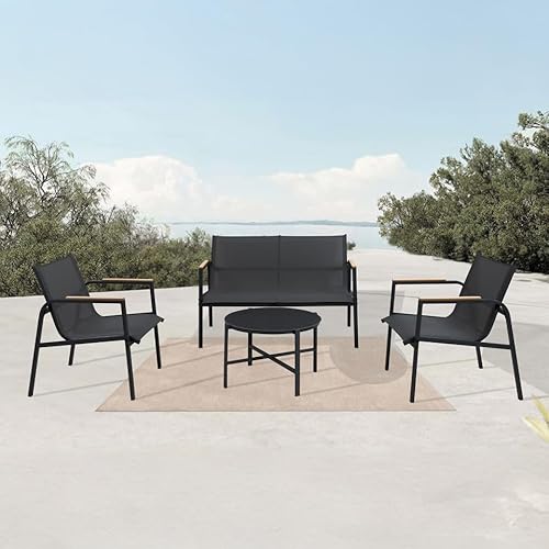 Avril Paris Gartenmöbel-Set für den Außenbereich, 4-Sitzer, aus Stahl und Verbundholz, 2-Sitzer-Sofa – 2 Sessel und 1 Couchtisch – Schwarz – Camille von Avril Paris