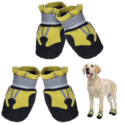 Avvrel Hundeschuhe, 4 Stück Pfotenschutz Hundestiefel rutschfeste wasserdichte Hundeschuhe mit Verstellbar Reflektierendem Riemen, Outdoor Hundeschuhe für Kleine Mittel Große Hunde (M, Gelbe) von Avvrel