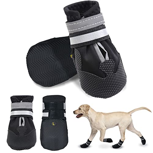 Avvrel Hundestiefel für verletzte Pfoten Wasserdicht, 4er Set Hundeschuhe Hund Walking Boots mit verstellbaren reflektierenden Riemen und Anti-Rutsch-Sohle für kleine, mittelgroße und große Hunde (L) von Avvrel