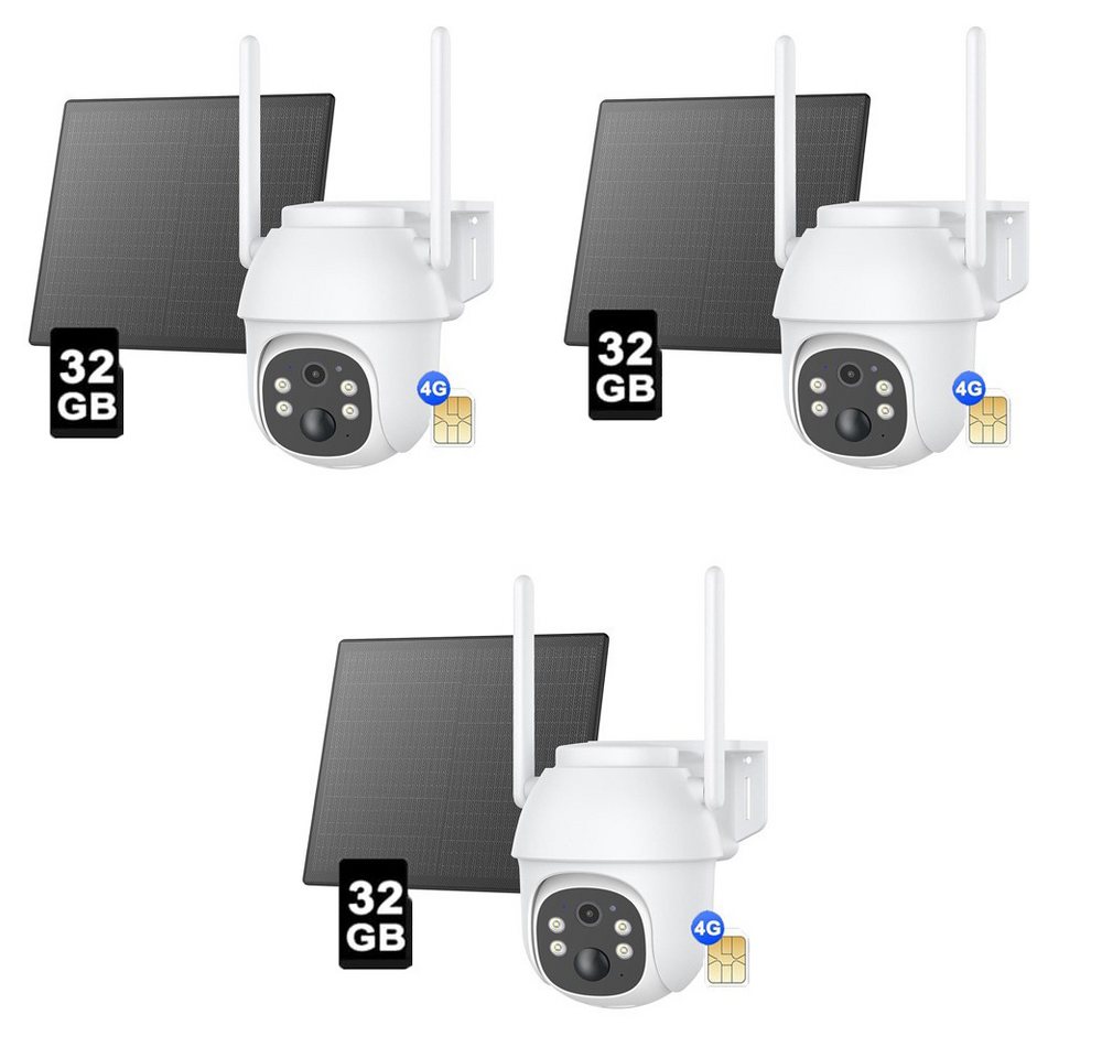 Avylet Überwachungskamera 4G LTE überwachungskamera außenbereich solar Mit SIM Karte 2K/3MP (außen/innen, 336° Drehung, 90° Neigung, IP65 Schutzstufe, Allwetter, 8400 mAh Akku, 3-tlg., Solarbetrieb, Außenüberwachun, intelligente Humanoid-Erkennung, KI) von Avylet