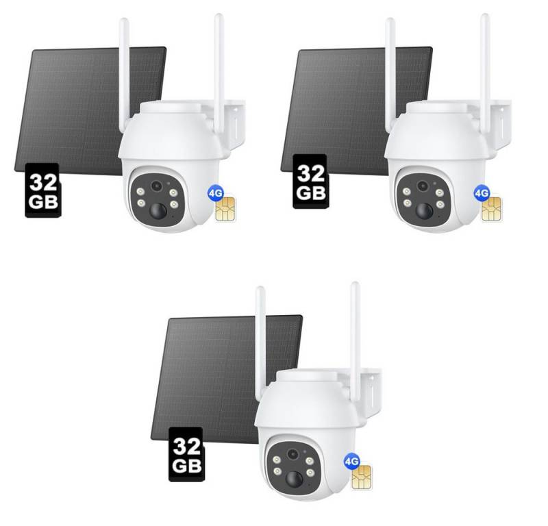 Avylet Überwachungskamera 4G LTE überwachungskamera außenbereich solar Mit SIM Karte 2K/3MP (außen/innen, 336° Drehung, 90° Neigung, IP65 Schutzstufe, Allwetter, 8400 mAh Akku, 3-tlg., Solarbetrieb, Außenüberwachun, intelligente Humanoid-Erkennung, KI) von Avylet