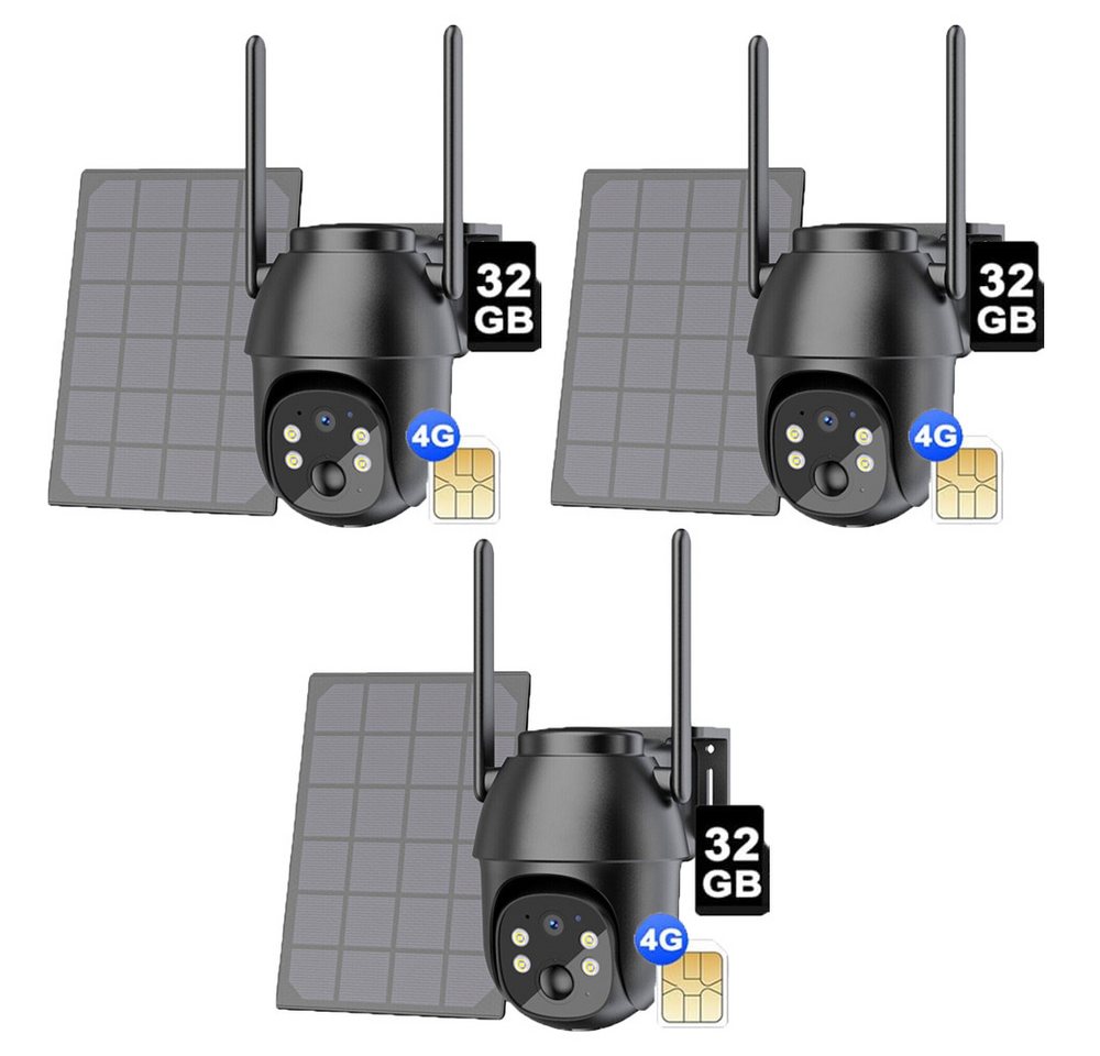 Avylet Überwachungskamera 4G LTE überwachungskamera außenbereich solar Mit SIM Karte 2K/3MP (außen/innen, 336° Drehung, 90° Neigung, IP65 Schutzstufe, Allwetter, 8400 mAh Akku, 3-tlg., Solarbetrieb, Außenüberwachun, intelligente Humanoid-Erkennung, KI) von Avylet