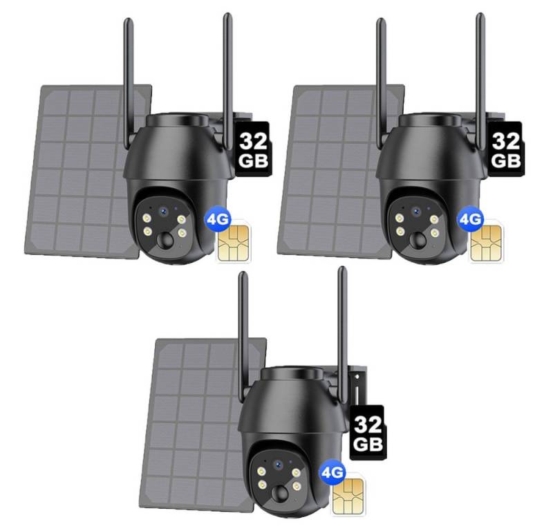 Avylet Überwachungskamera 4G LTE überwachungskamera außenbereich solar Mit SIM Karte 2K/3MP (außen/innen, 336° Drehung, 90° Neigung, IP65 Schutzstufe, Allwetter, 8400 mAh Akku, 3-tlg., Solarbetrieb, Außenüberwachun, intelligente Humanoid-Erkennung, KI) von Avylet