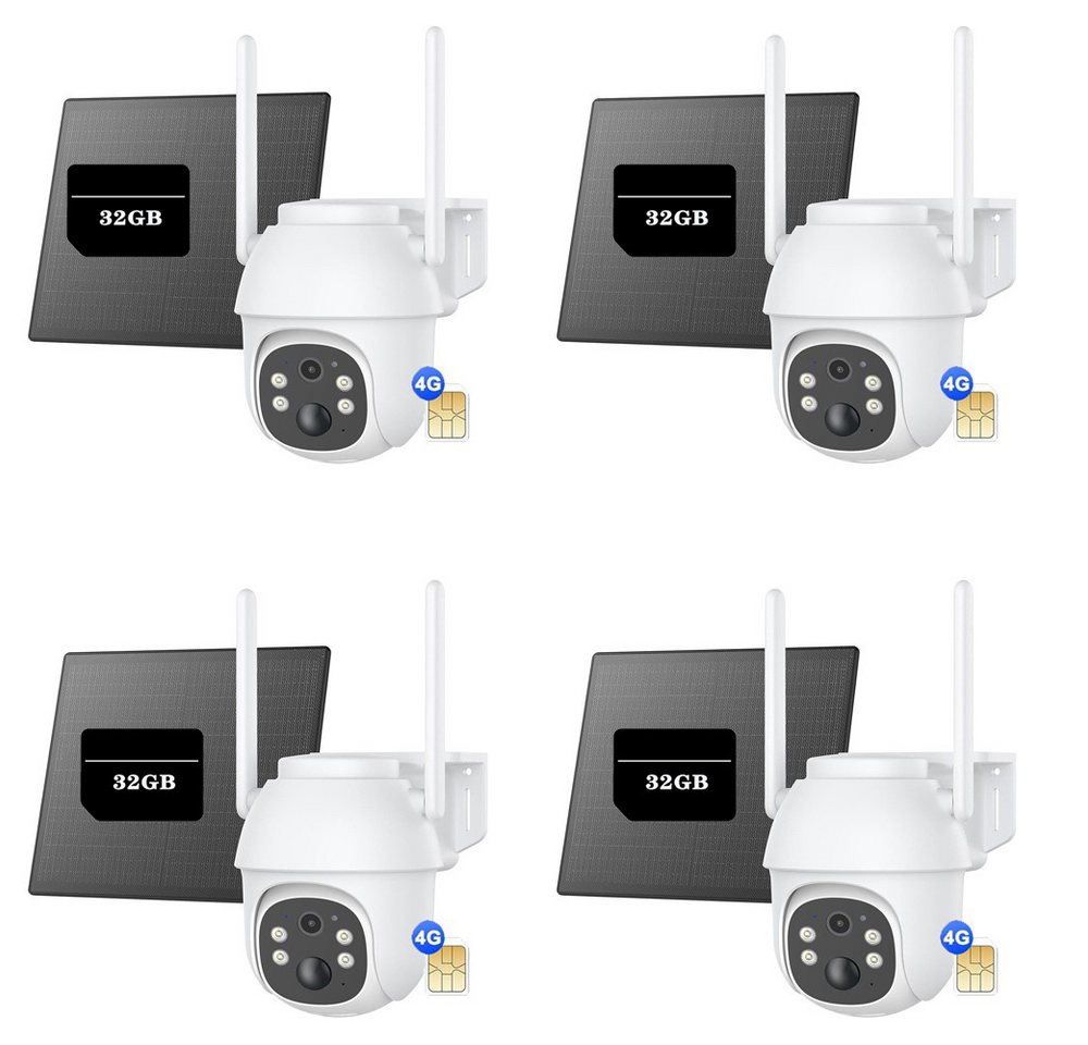 Avylet Überwachungskamera 4G LTE überwachungskamera außenbereich solar Mit SIM Karte 2K/3MP (außen/innen, 336° Drehung, 90° Neigung, IP65 Schutzstufe, Allwetter, 8400 mAh Akku, 4-tlg., Solarbetrieb, Außenüberwachun, intelligente Humanoid-Erkennung, KI) von Avylet