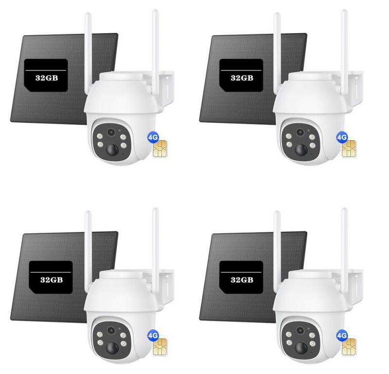 Avylet Überwachungskamera 4G LTE überwachungskamera außenbereich solar Mit SIM Karte 2K/3MP (außen/innen, 336° Drehung, 90° Neigung, IP65 Schutzstufe, Allwetter, 8400 mAh Akku, 4-tlg., Solarbetrieb, Außenüberwachun, intelligente Humanoid-Erkennung, KI) von Avylet