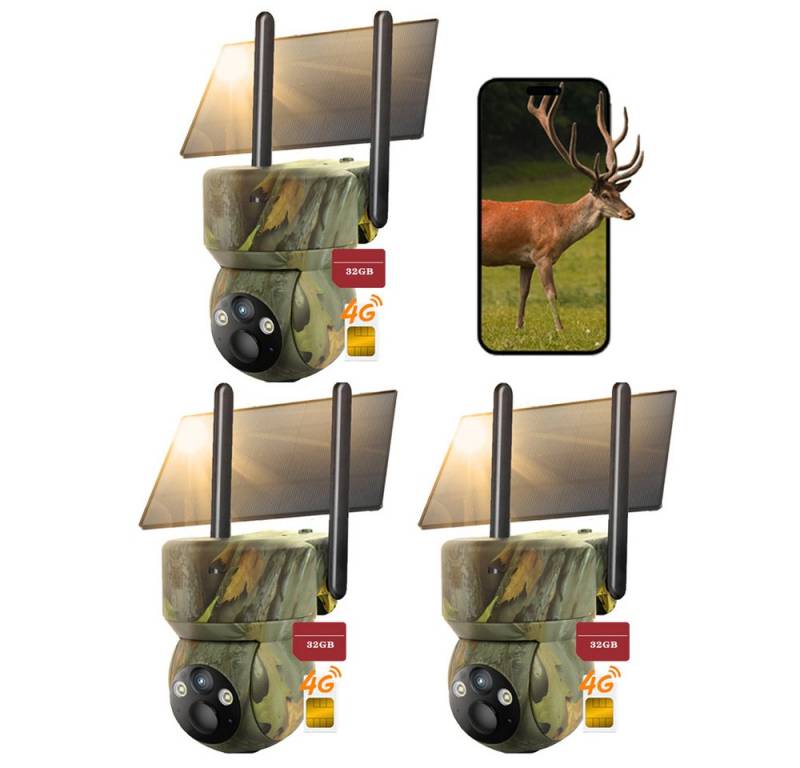 Avylet Wildkamera 4G LTE Wildkamera Solar 2K Live Übertragung Wildkamera (Perfekt für Bereiche außerhalb der Wifi-Reichweite oder abgelegene Orte: Bauernhöfe, Baustellen, Einfahrten, Docks, Weiden, Ställe, Lagerhäuser, Wohnmobile., mit Handyübertragung App 336° Schwenk 90° Neigung Wildtierkamera, 3-tlg., Kein WLAN mit Nachtsicht Bewegungsmelder IP65 Wasserdicht, mit Farbnachtsicht PIR-Erkennung 2-Weg-Audio Jagdkamera) von Avylet