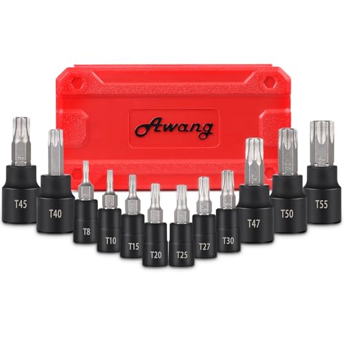 Awang Torx Bit Steckschlüsselsatz 13tlg,T8 - T60 Bits Set für Drehmomentschlüssel und Bohrer, S2 Legierungsstahl von Awang