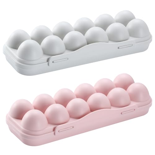 Aweisile 12 Gitter Eierkarton Plastik 2 Stück Eierbehälter Eierhalter Box Plastik Stapelbar Tragbar Eierhalter mit Deckel Eierbox Kunststoff Eieraufbewahrung Aufbewahrungsbox für Home Outdoor Picknick von Aweisile