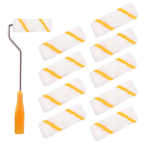 Aweisile Farbwalze 10cm 10 Stück Farbroller Set colorus lackwalze Gelbfaden Malerwalze mit 1 Lackierroller Bügel 30cm Farbrolle Pinsel Farbrollen für Wandfarbe für Fassadenfarben Gebäudedekoration von Aweisile