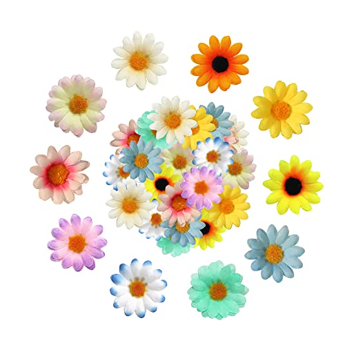 Aweisile Gänseblümchen Blütenköpfe 100 Stücke Künstliche Blumenköpfe Mini Seidenblumen Künstliche Blumen Multicolor Blüten Gänseblümchen Kunstblumen Gänseblümchen für DIY Basteln Haarschmuck Girlande von Aweisile